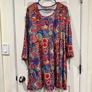 Womens Izuria Paisley Floral Multicolor Midi Length Dress size Large Colorful